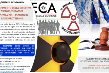 EVENTO WEB – 26/02/2021- La tutela dell’esperto di radioprotezione alla luce del nuovo D.lgs 101/2020